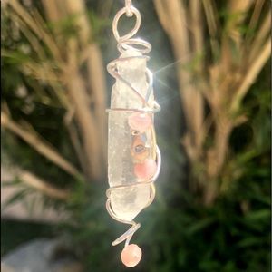 Pendant Lemurian Quartz Point Pink Tourmaline